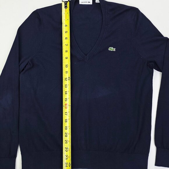 Lacoste Size Euro 42 US Large Mens Nave V Neck Long Sleeve Chest Logo Sweater - Picture 8 of 9